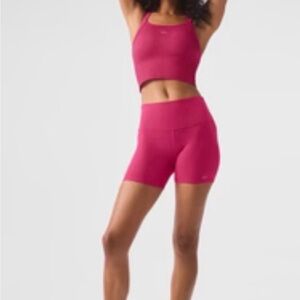 ALO pink summer crush bra and biker shorts Set